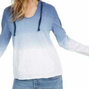 🆕Crave Fame Juniors' Cotton Dip-Dyed Hoodie Navy/Light Blue/White